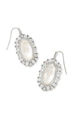 Elle Silver Crystal Frame Drop Earrings in Ivory Mother of Pearl