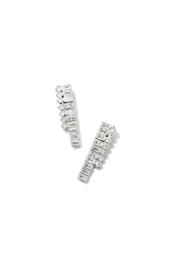 Gracie Silver Tennis Linear Earrings in White Crystal