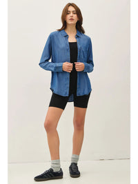 Denim Look Collared Button Top