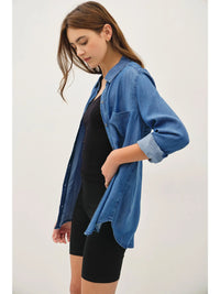 Denim Look Collared Button Top