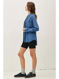 Denim Look Collared Button Top