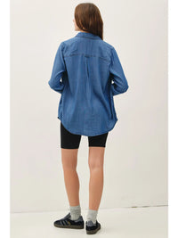 Denim Look Collared Button Top