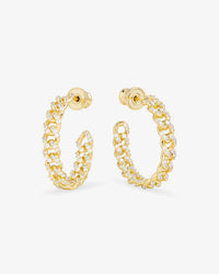 Pave Julian Chain Hoops 1"