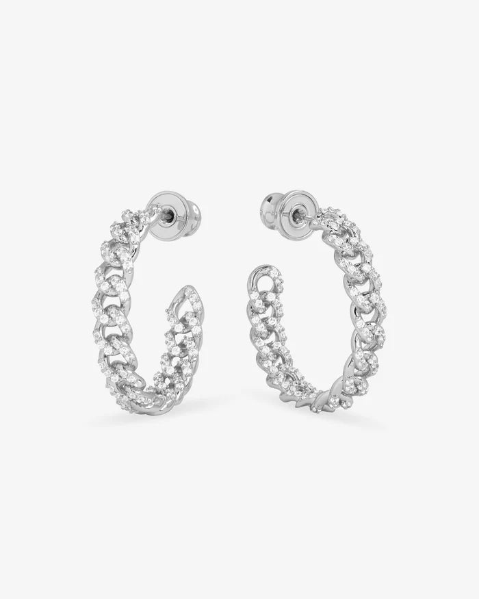 Pave Julian Chain Hoops 1"