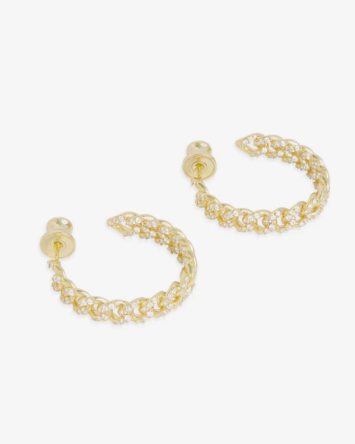 Pave Julian Chain Hoops 1"