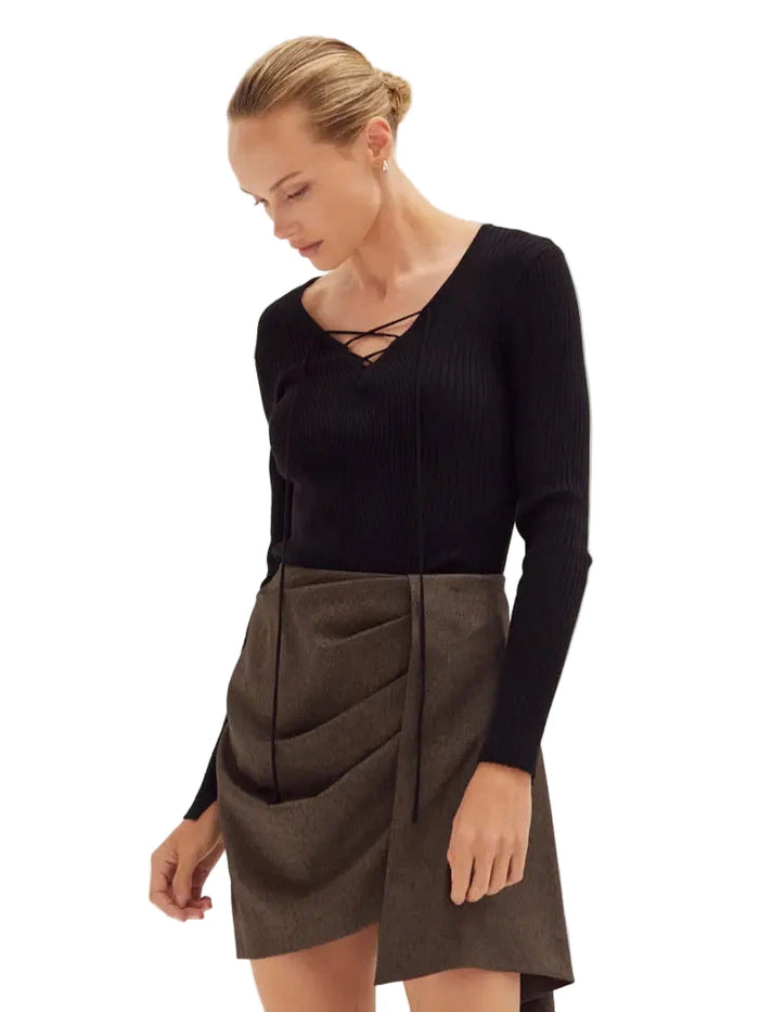 Tracey Lace Up Ribbed Top