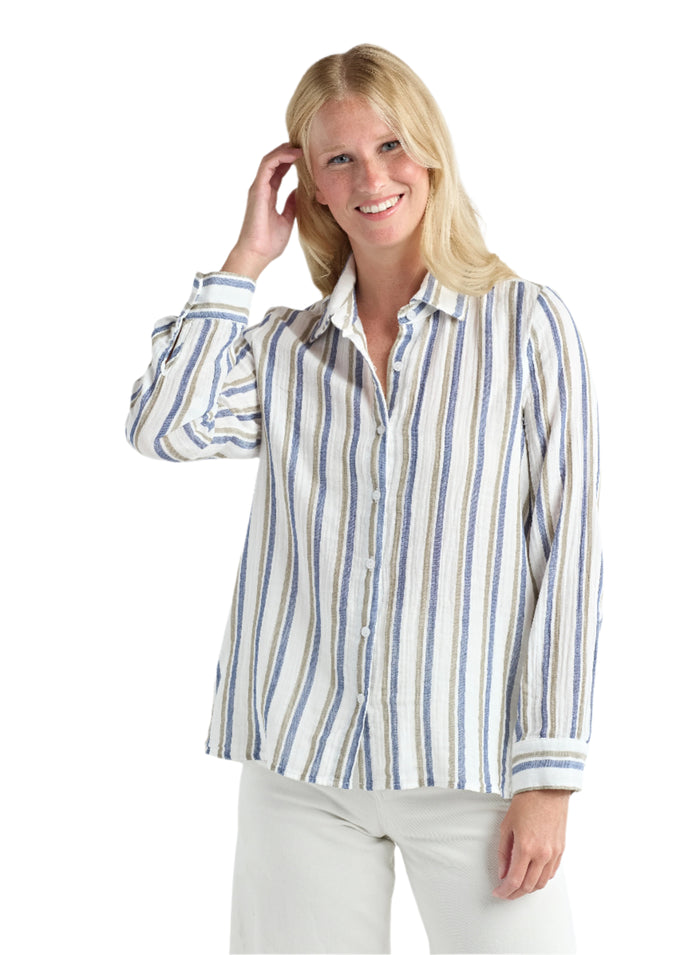 Striped Gauze Button Down-FINAL SALE