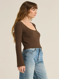 Madeline Rib Top Dark Chocolate-FINAL SALE