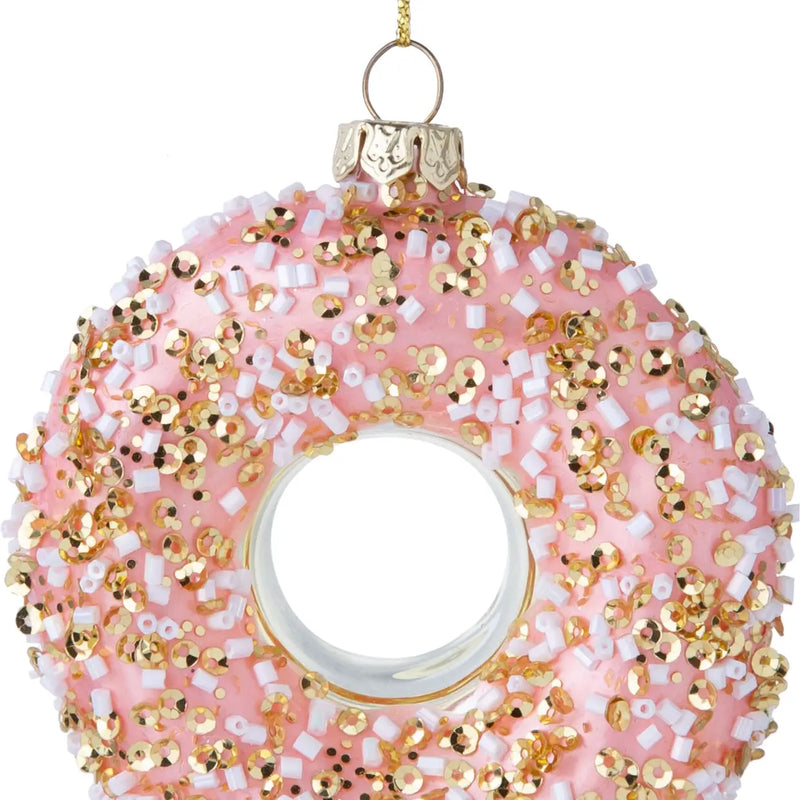 Pink glass doughnut ornament