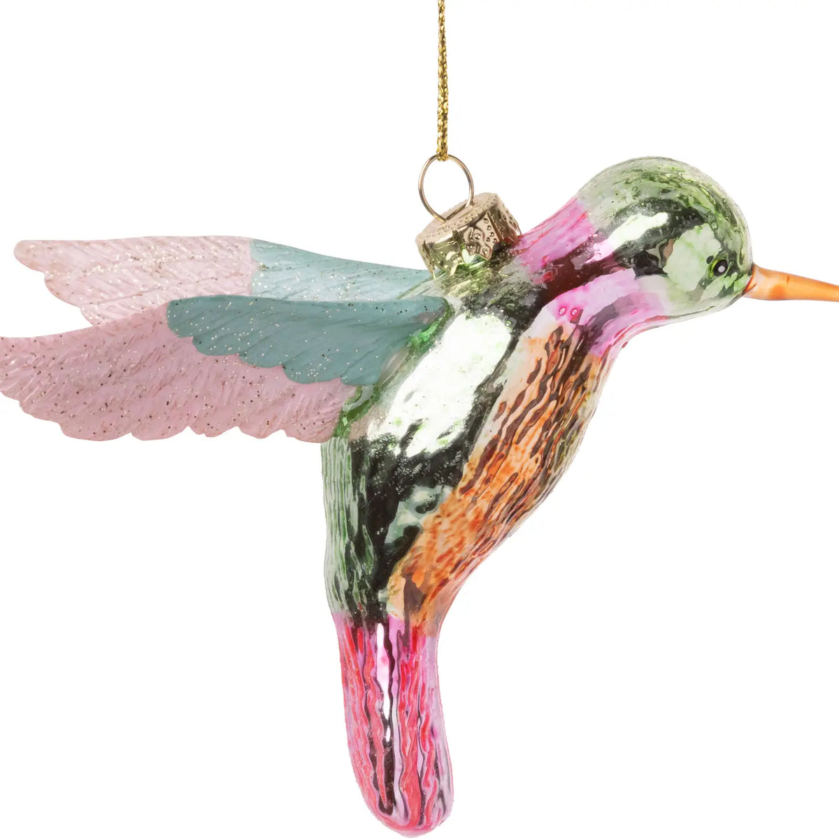 Glass iridescent hummingbird ornament