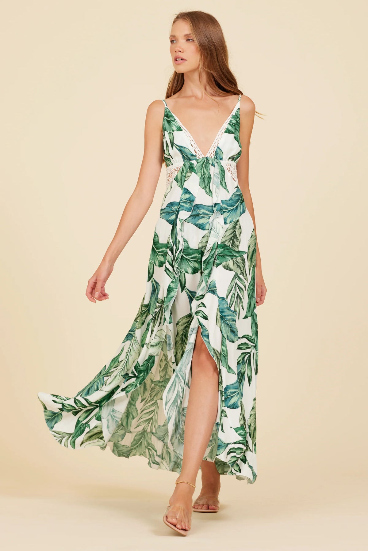Rainforest Leaf Print Maxi Dress