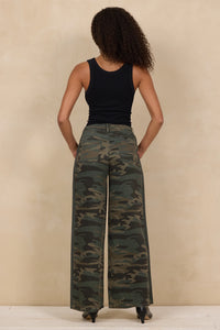 Forest Camo Printed Tencel Wide Leg Pant