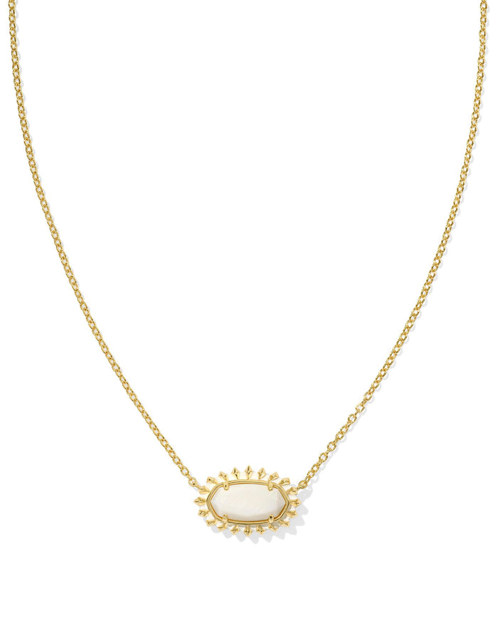 Elisa Gold Color Burst Frame Pendant Necklace in White Mother of Pearl