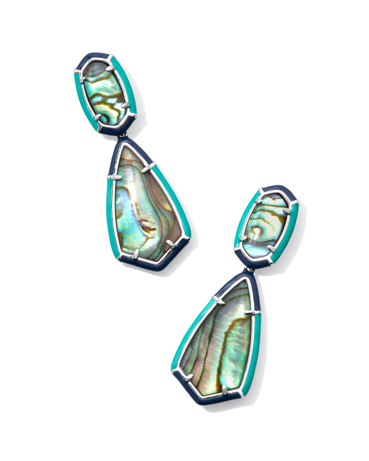 Camry Silver Enamel Statement Earrings in Abalone