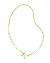 Eve Gold Chain Multi Strand Necklace in White Pearl