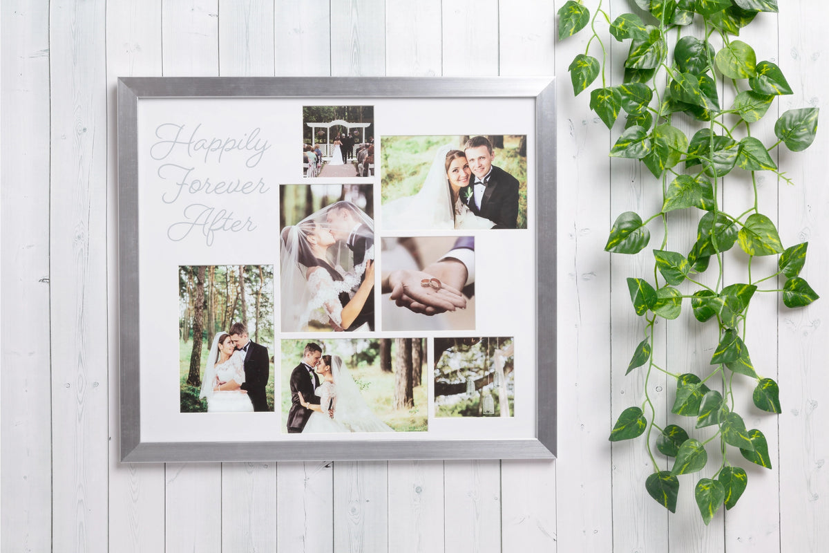 Happily Ever After Wedding Collage Photo Frame, Silver