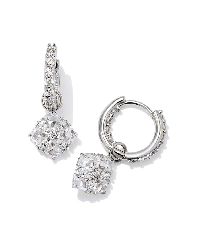 Dira Silver Crystal Huggie Earrings in White Crystal