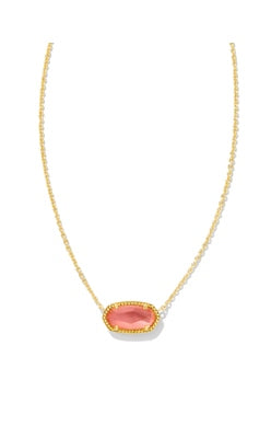 Elisa Gold Pendant Necklace in Coral Pink Mother of Pearl