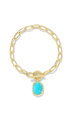 Daphne Gold Link and Chain Bracelet in Variegated Turquoise Magnesite