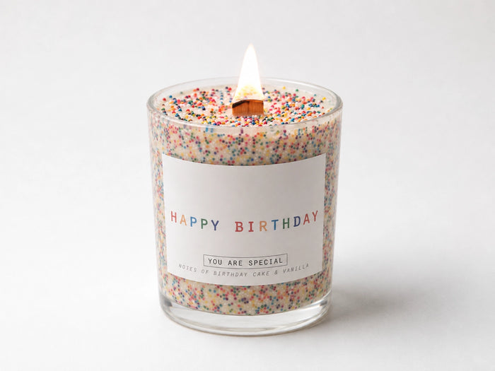 Happy Birthday Sprinkle Wooden Wick Candle