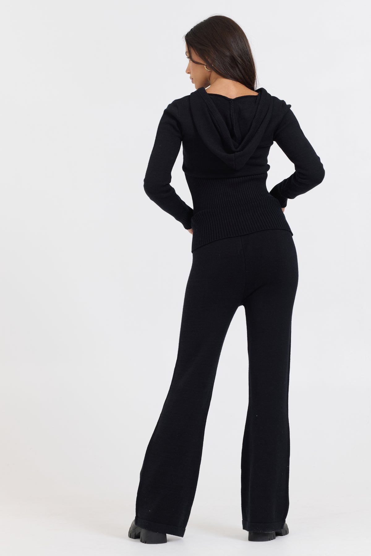 Black Slim Fit Fold Over Flare Pant