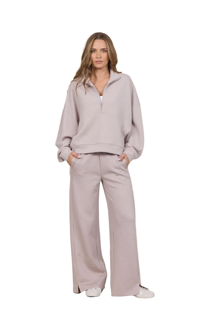 Heather Oatmeal Cloud Fleece Wide Leg Pant