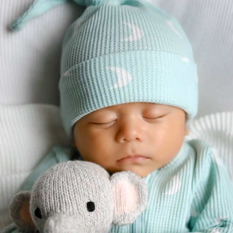 Organic Waffle Knot Beanie in Light Blue Moon