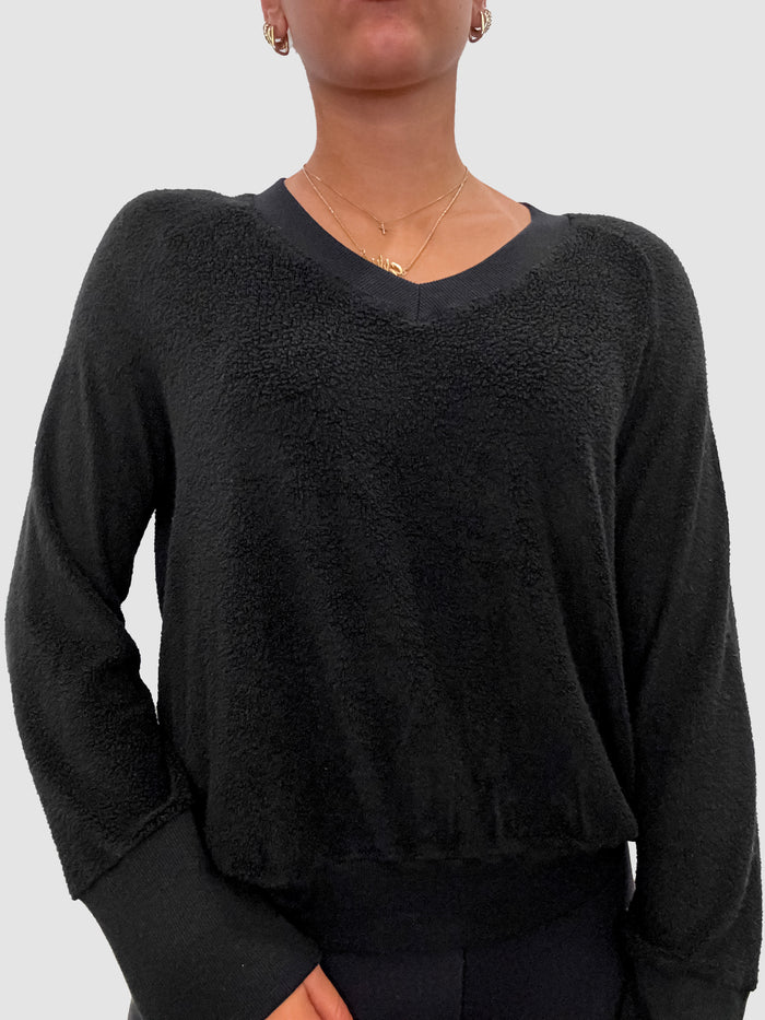 Black Sherpa V Neck