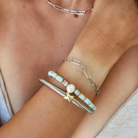 Blue Bead and Pearl Elastic Bracelet