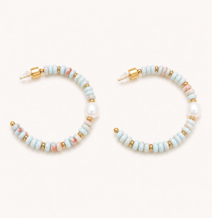 Blue Bead and Pearl Hoops