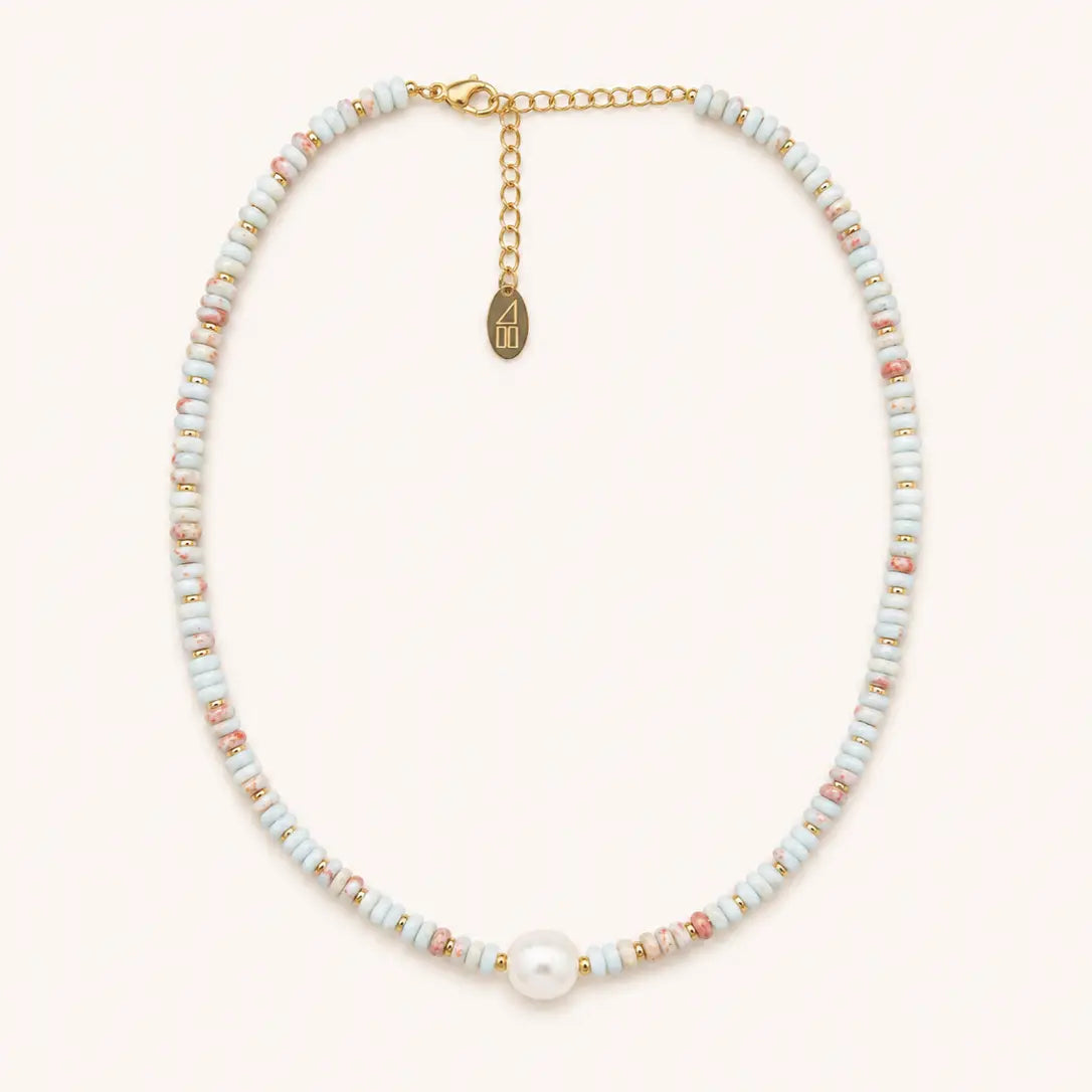 Blue Bead and Pearl Necklace