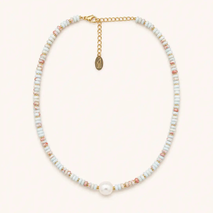 Blue Bead and Pearl Necklace