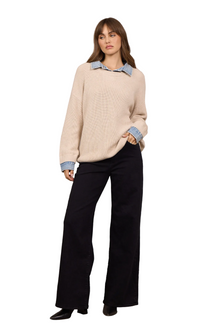 Light Taupe Sweater W. Denim Cuff