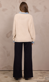 Light Taupe Sweater W. Denim Cuff