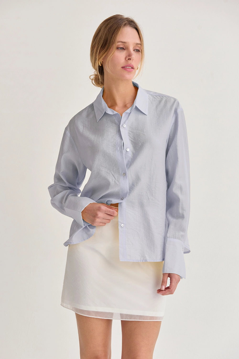 Nadia Tencel Blend Sheer Button Up Blue