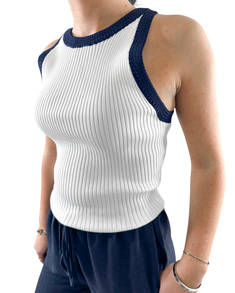 Candace White Ribbed Sweater Tank