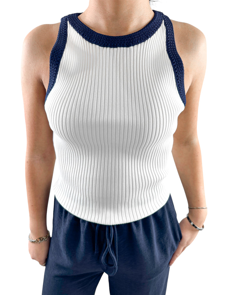 Candace White Ribbed Sweater Tank