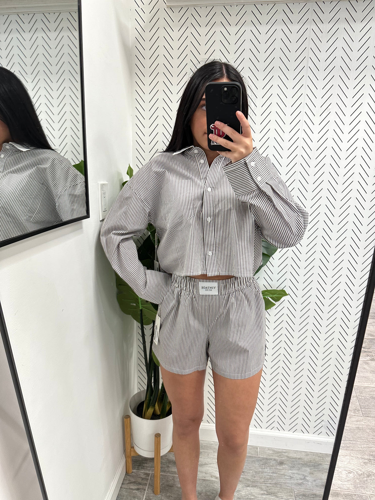 Coffee Stripe Poplin Short