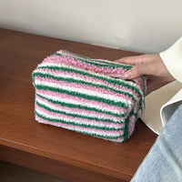 Color Contrast Stripe Plush Makeup Bag