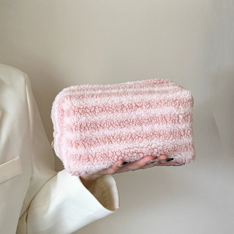 Color Contrast Stripe Plush Makeup Bag