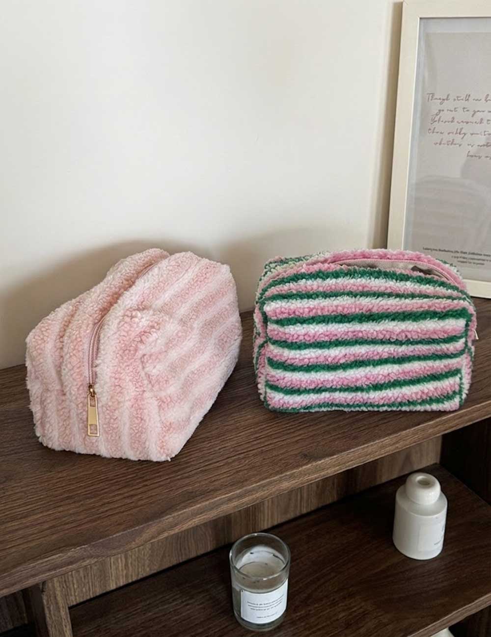 Color Contrast Stripe Plush Makeup Bag