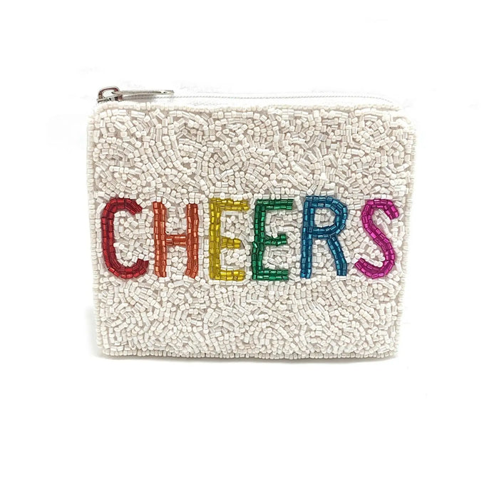 Colorful Cheers White Beaded Pouch