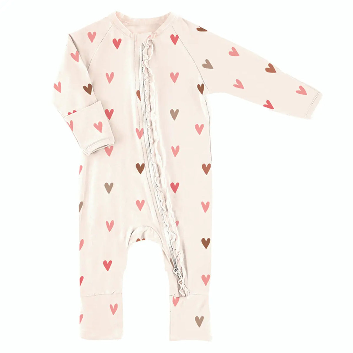 Cozy Romper with Ruffles Mini Hearts