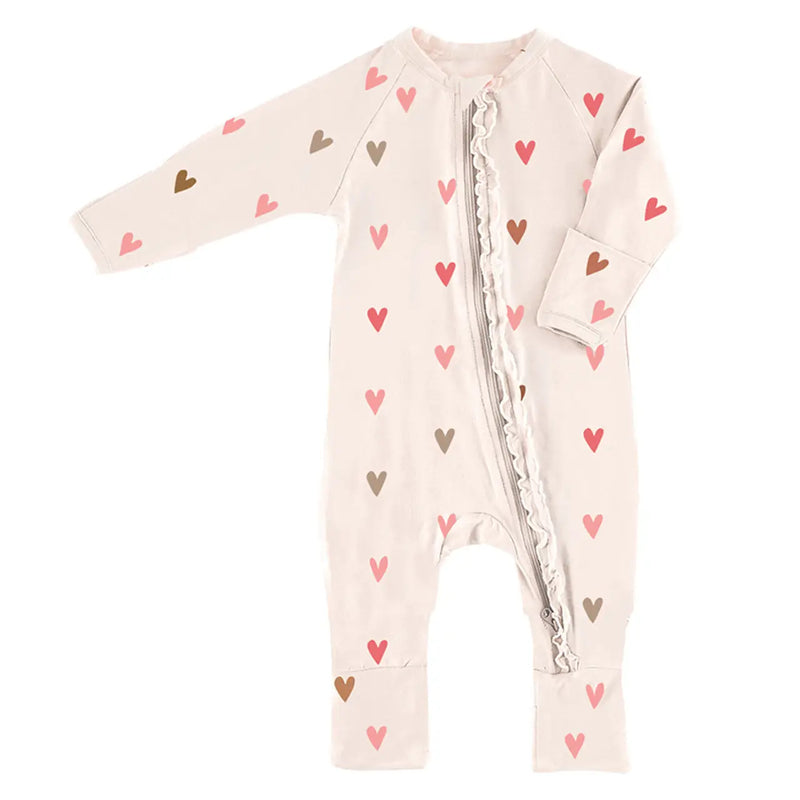 Cozy Romper with Ruffles Mini Hearts