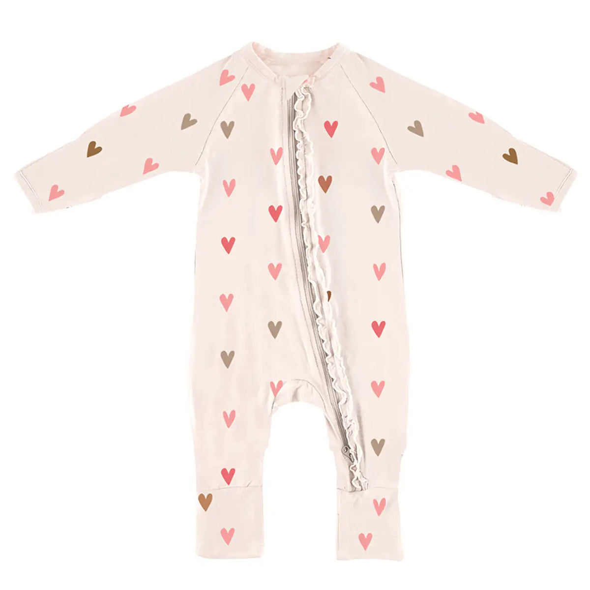 Cozy Romper with Ruffles Mini Hearts