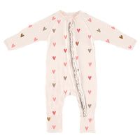 Cozy Romper with Ruffles Mini Hearts