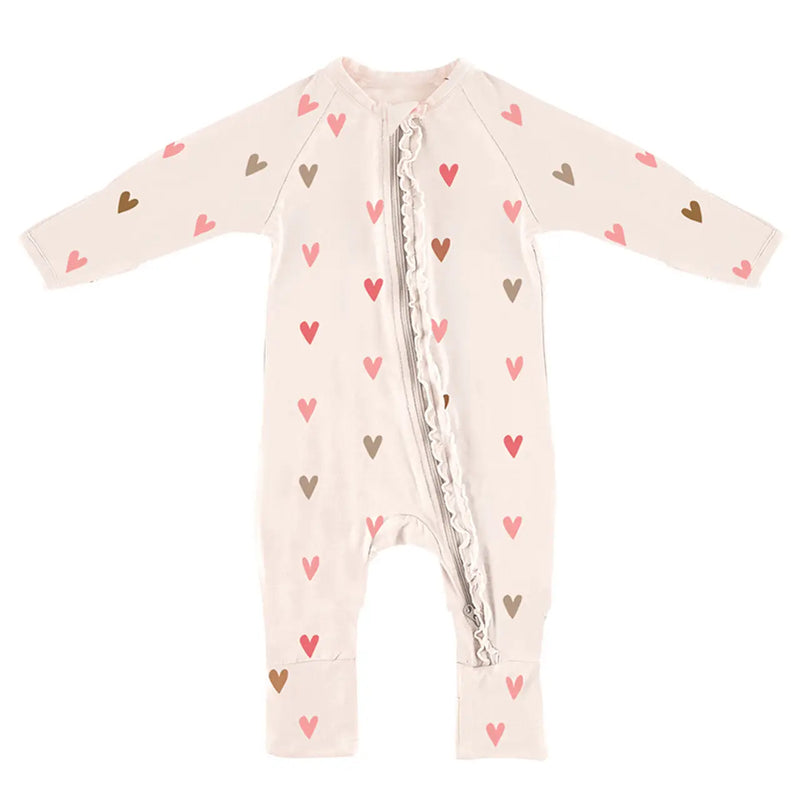 Cozy Romper with Ruffles Mini Hearts