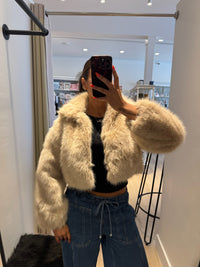 Cream Cropped Fur Jacket