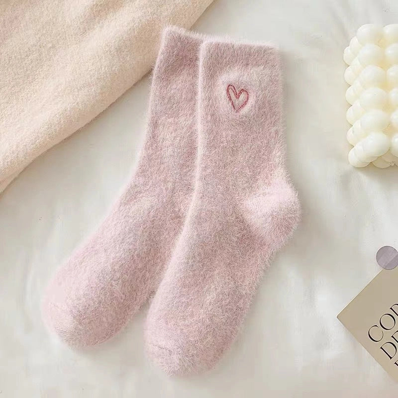 Cute Heart Fuzzy Plush Socks