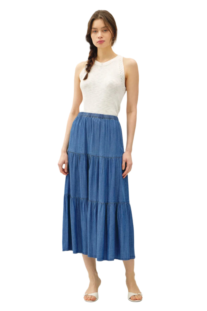 Tired Denim Maxi Skirt